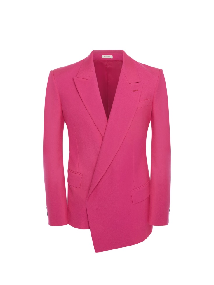 Electric Pink Men's Asymmetric Double-Breasted Jacket Fashion Alexander McQueen