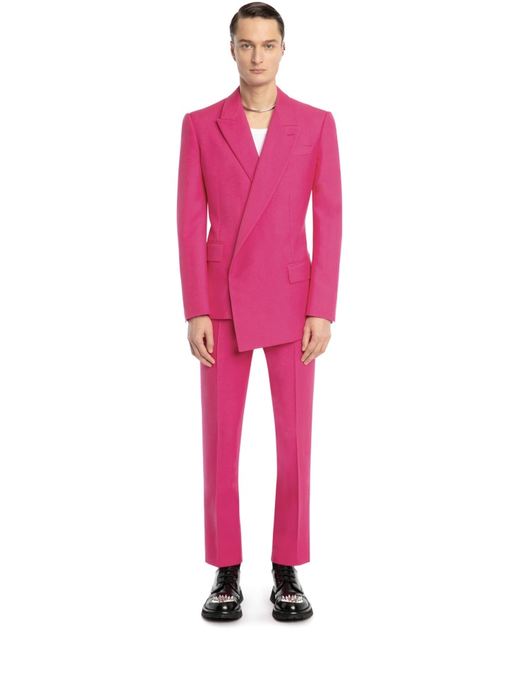Electric Pink Men's Asymmetric Double-Breasted Jacket Fashion Alexander McQueen