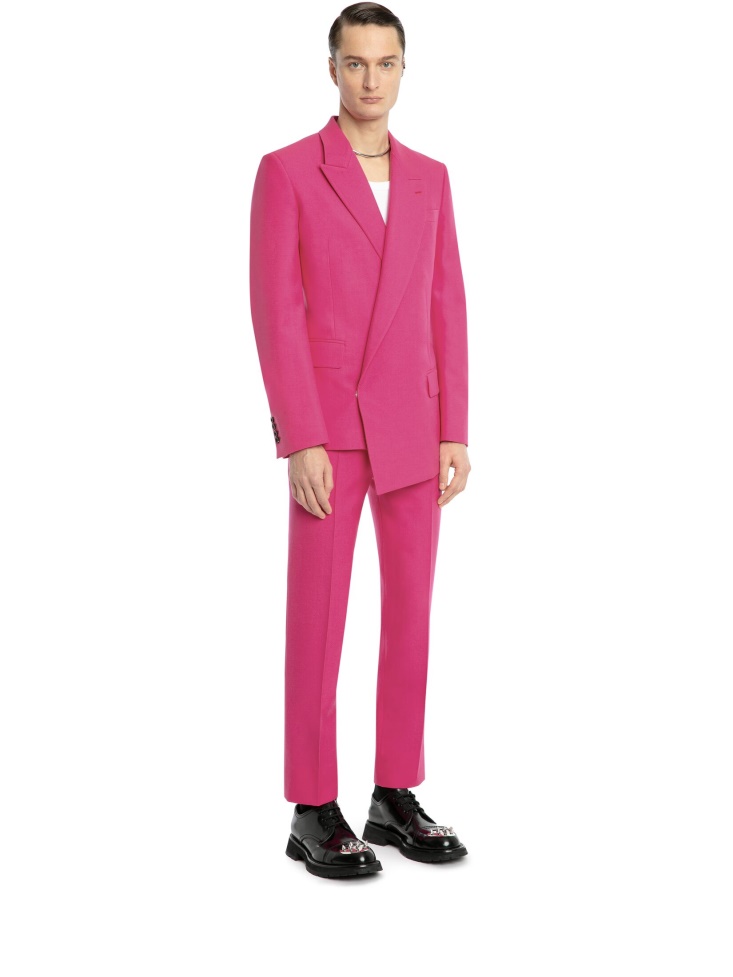 Electric Pink Men's Asymmetric Double-Breasted Jacket Fashion Alexander McQueen