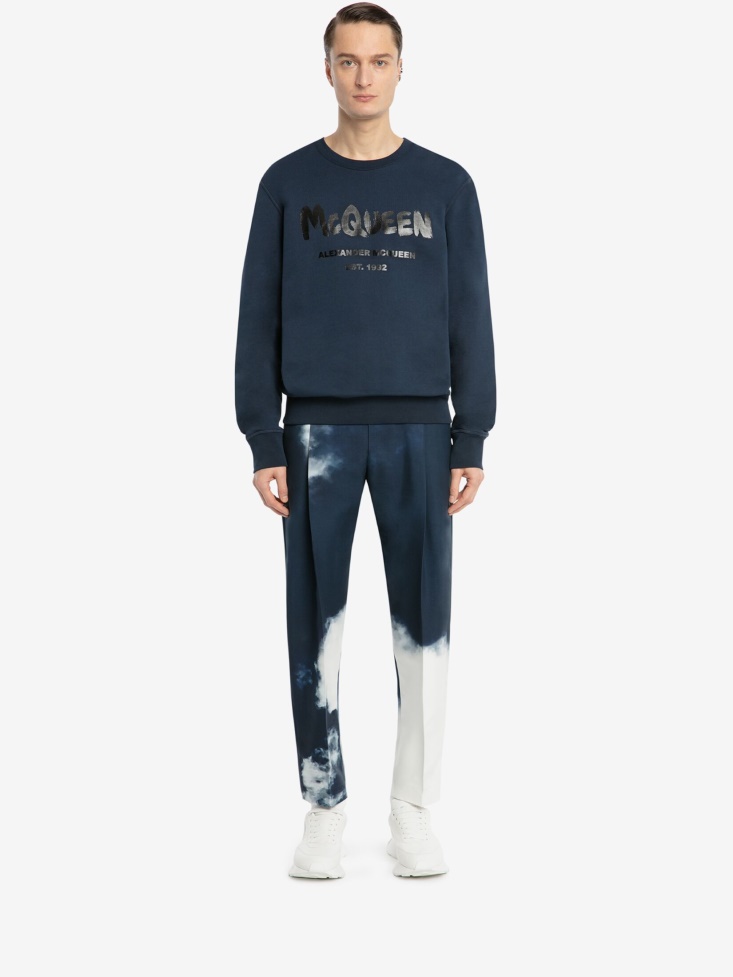 Fashion Alexander McQueen Ink Blue Men's in Graffiti Sweatshirt