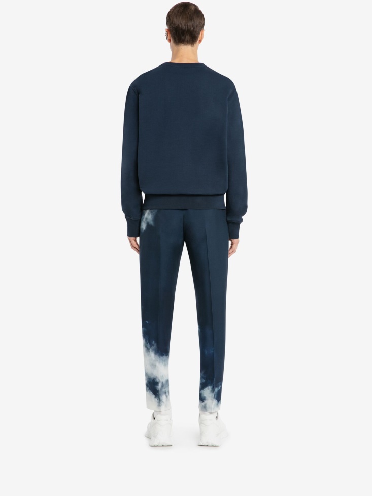 Fashion Alexander McQueen Ink Blue Men's in Graffiti Sweatshirt