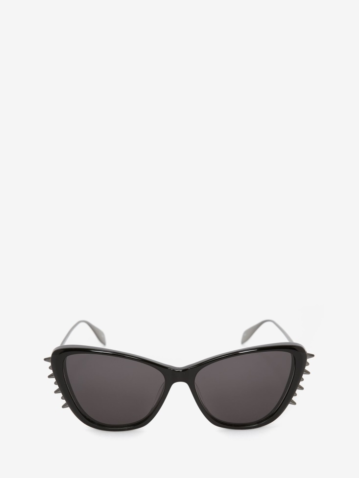 Black/Ruthenium Fashion Alexander McQueen Women's Punk Stud Cat-Eye Sunglasses