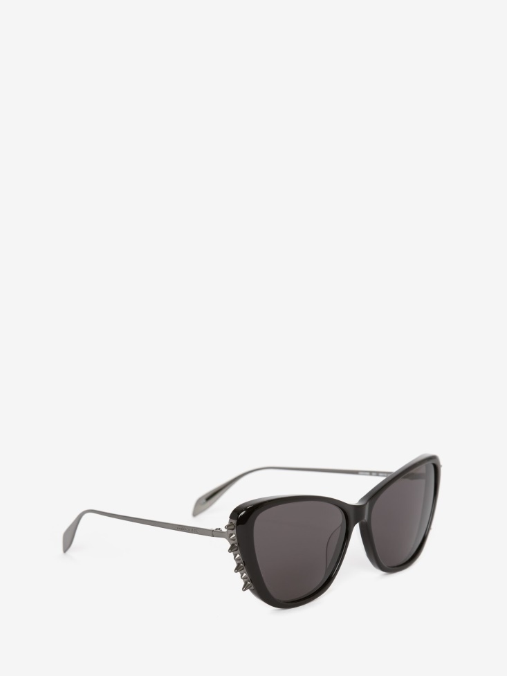 Black/Ruthenium Fashion Alexander McQueen Women's Punk Stud Cat-Eye Sunglasses