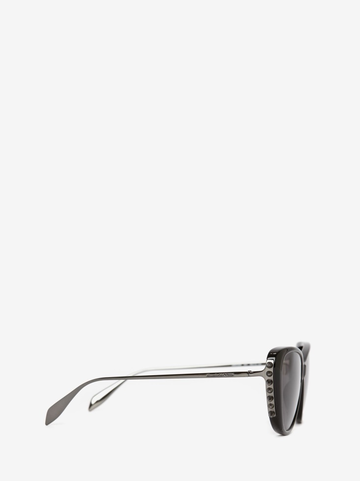 Black/Ruthenium Fashion Alexander McQueen Women's Punk Stud Cat-Eye Sunglasses