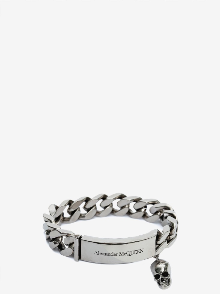 Fashion Alexander McQueen Men's Identity Chain Bracelet Antique Silver