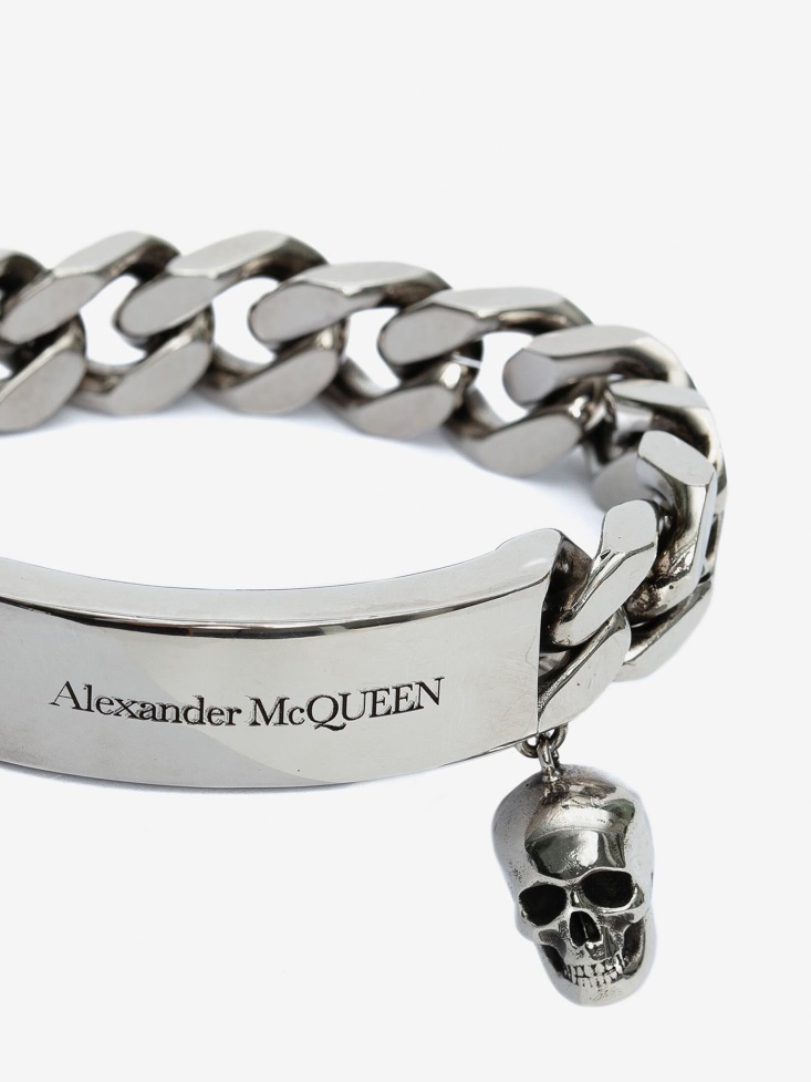 Fashion Alexander McQueen Men's Identity Chain Bracelet Antique Silver