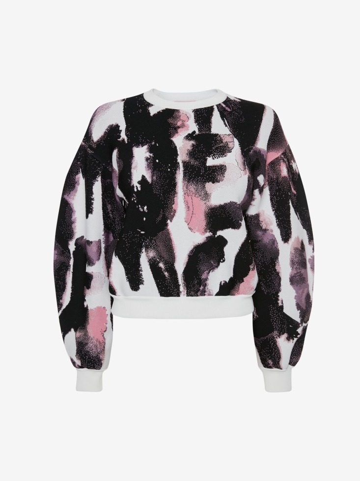 White/Multicolour Fashion Alexander McQueen Women's Watercolour Graffiti Jacquard Jumper