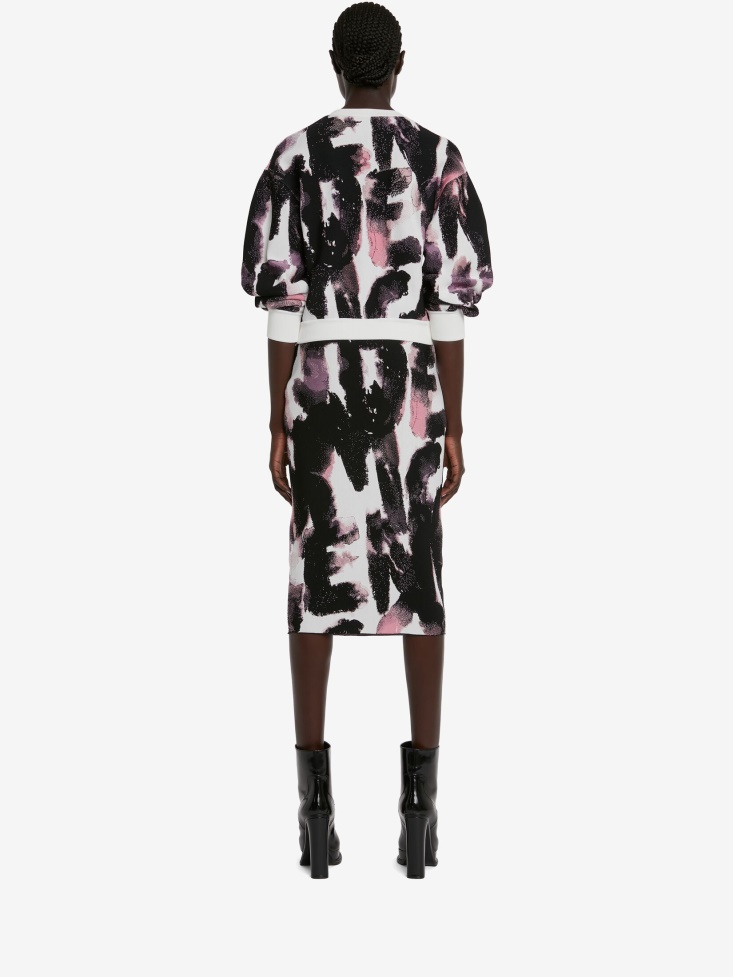 White/Multicolour Fashion Alexander McQueen Women's Watercolour Graffiti Jacquard Jumper