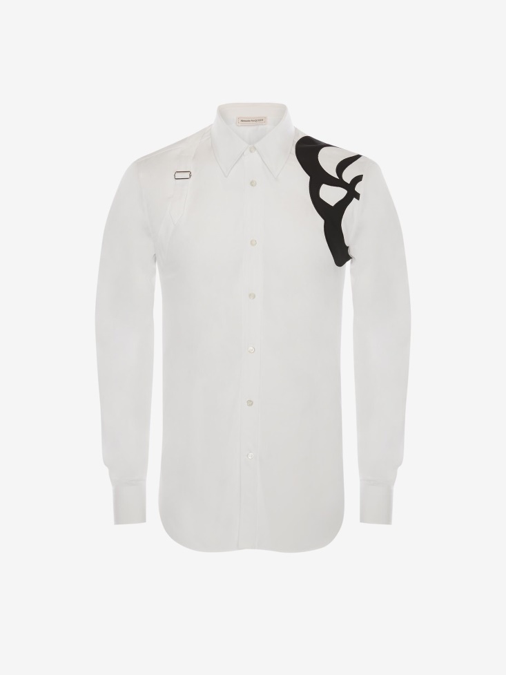 Men's Seal Logo Embroidery Harness Shirt White Fashion Alexander McQueen