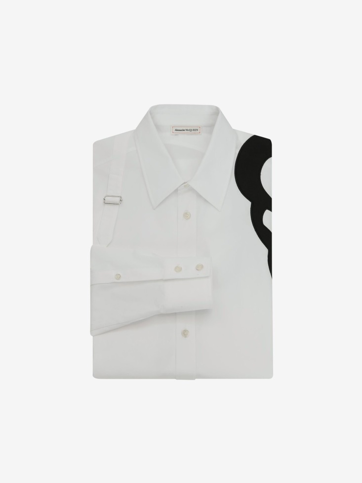 Men's Seal Logo Embroidery Harness Shirt White Fashion Alexander McQueen