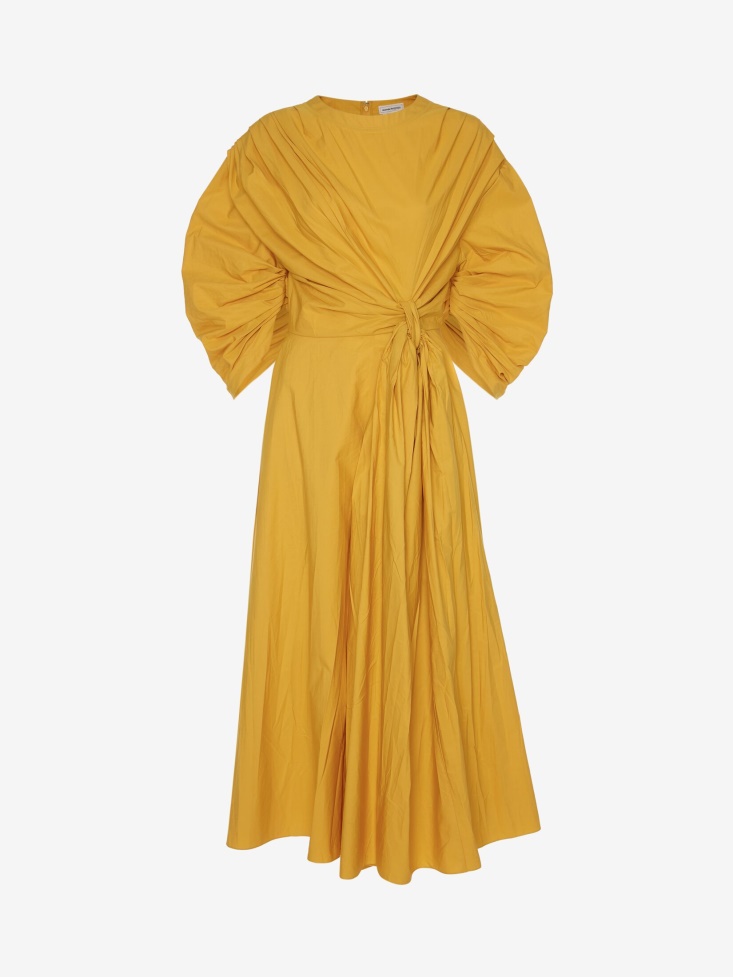 Pop Yellow Women's Cotton Poplin Knotted Drape Dress Fashion Alexander McQueen