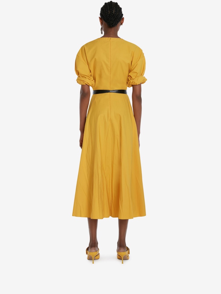 Pop Yellow Women's Cotton Poplin Knotted Drape Dress Fashion Alexander McQueen