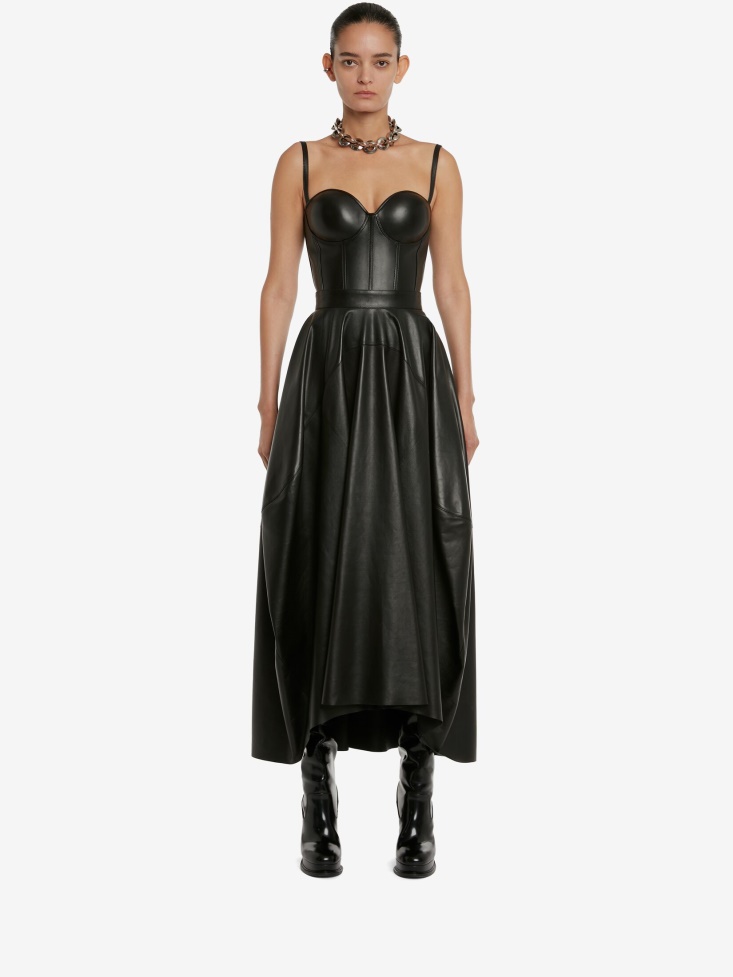 Women's Balloon Leather Skirt Fashion Alexander McQueen Black