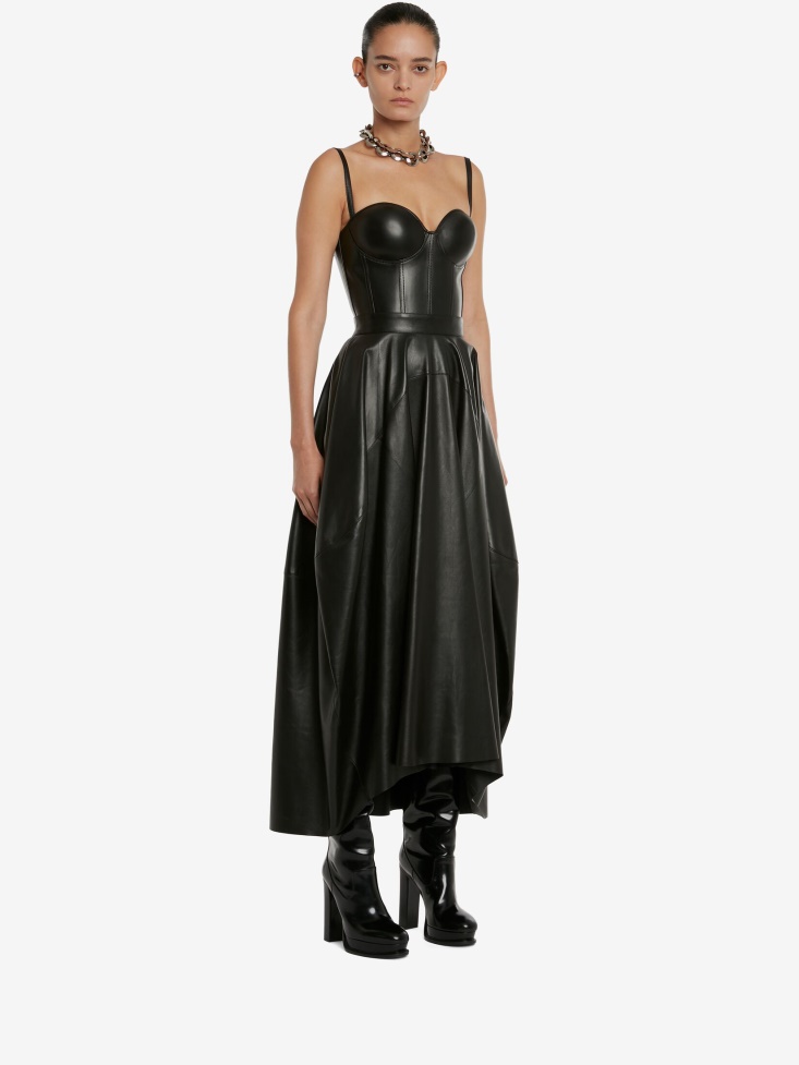 Women's Balloon Leather Skirt Fashion Alexander McQueen Black
