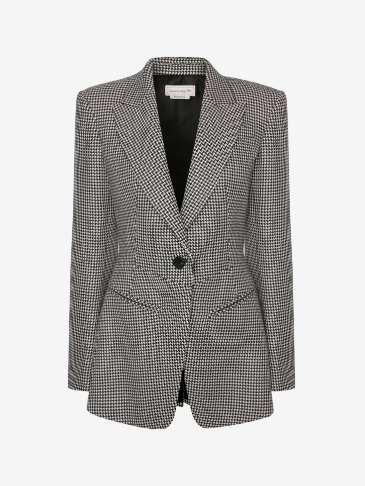 Fashion Alexander McQueen Women's Houndstooth Kickback Jacket Black/Ivory