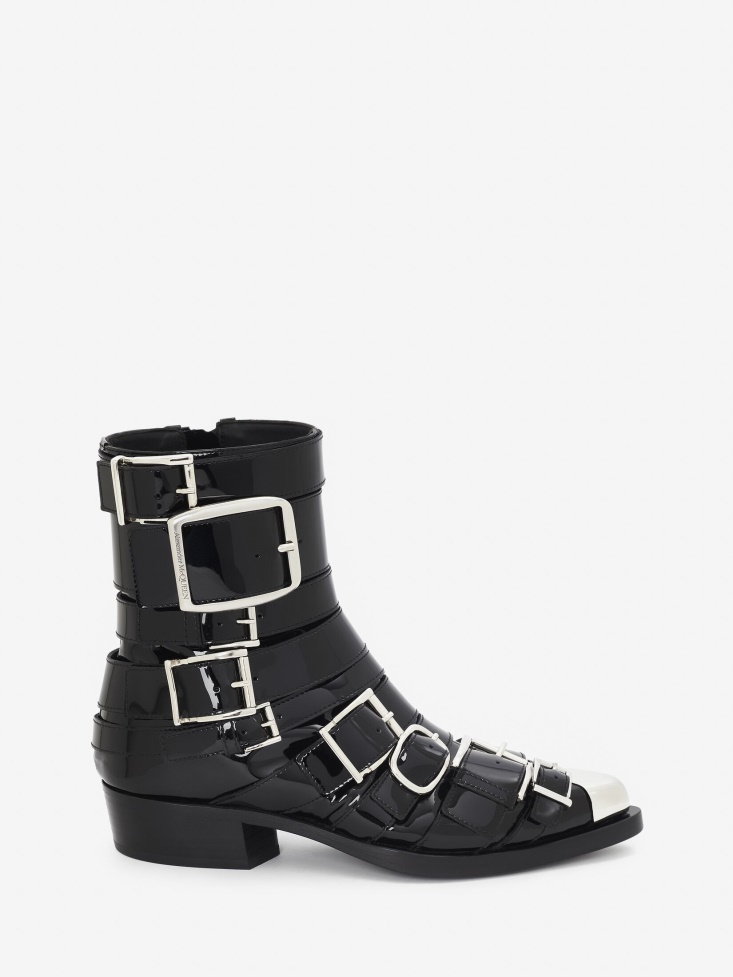 Women's Punk Buckle Boot Black/Silver Fashion Alexander McQueen