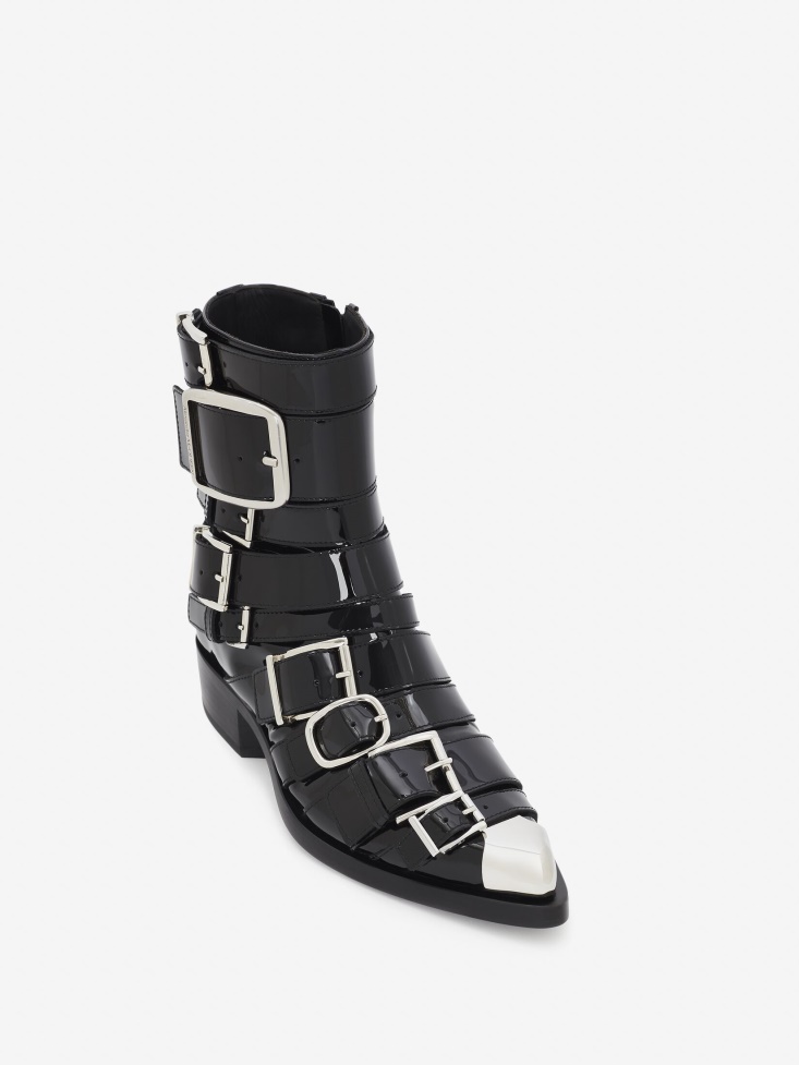 Women's Punk Buckle Boot Black/Silver Fashion Alexander McQueen
