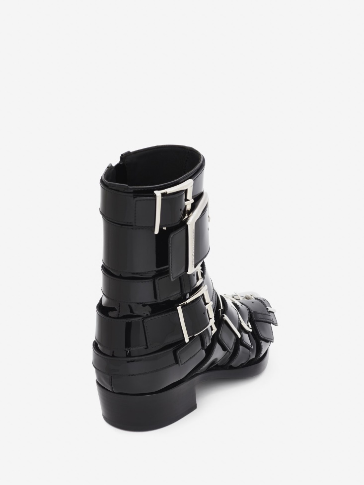 Women's Punk Buckle Boot Black/Silver Fashion Alexander McQueen