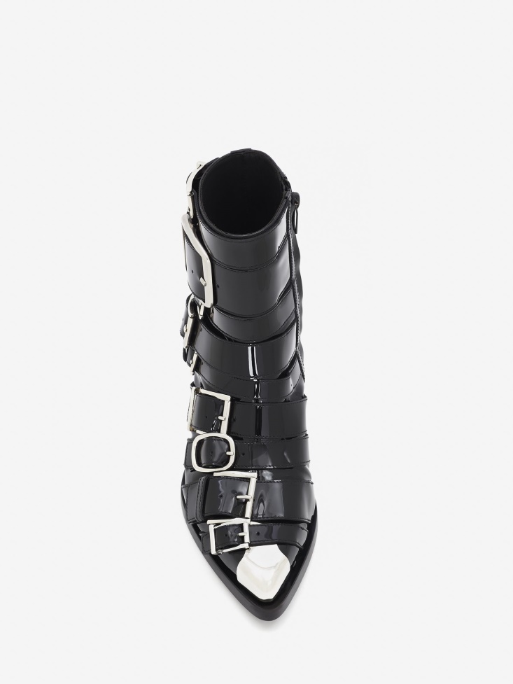 Women's Punk Buckle Boot Black/Silver Fashion Alexander McQueen
