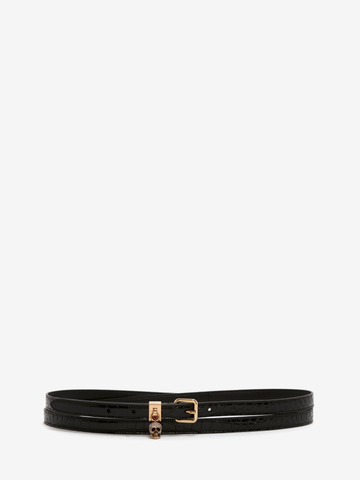 Black Women's Pave Skull Double Belt Fashion Alexander McQueen