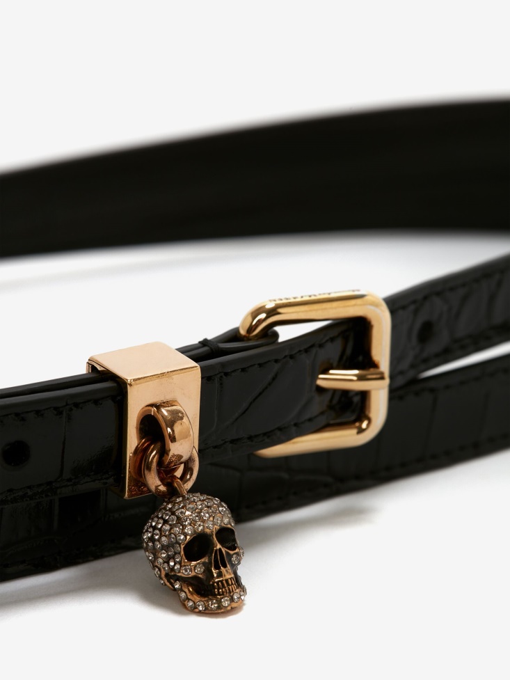 Black Women's Pave Skull Double Belt Fashion Alexander McQueen