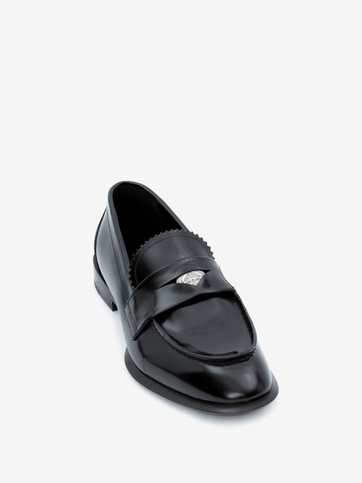 Fashion Alexander McQueen Black/Silver Men's Seal Logo Loafer