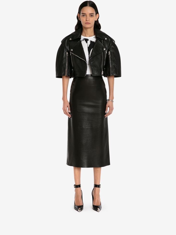 Fashion Alexander McQueen Women's Leather Kickback Pencil Skirt Black