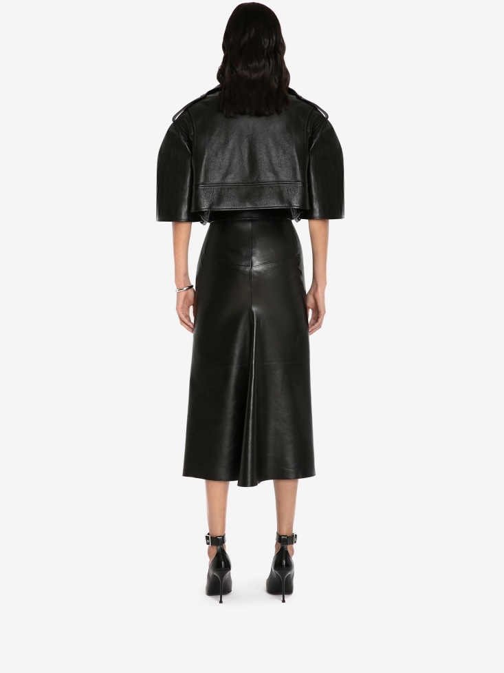 Fashion Alexander McQueen Women's Leather Kickback Pencil Skirt Black