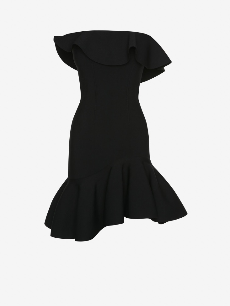 Women's Ruffled Bustier Mini Dress Black Fashion Alexander McQueen