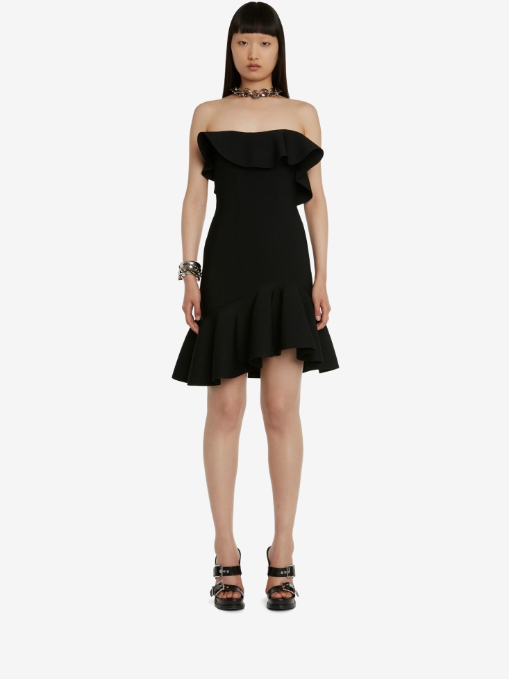 Women's Ruffled Bustier Mini Dress Black Fashion Alexander McQueen