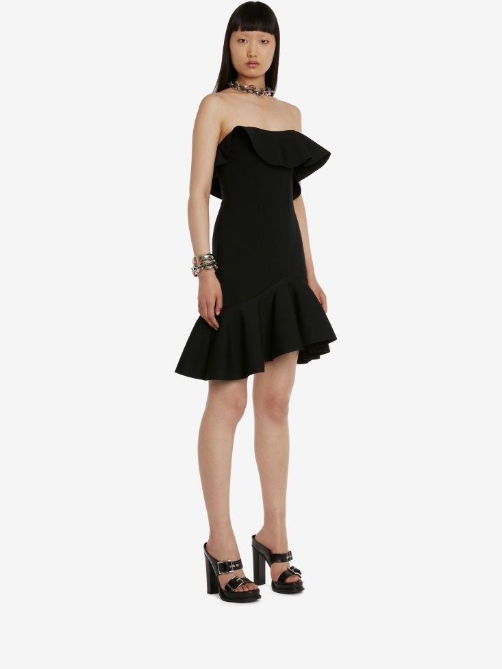 Women's Ruffled Bustier Mini Dress Black Fashion Alexander McQueen