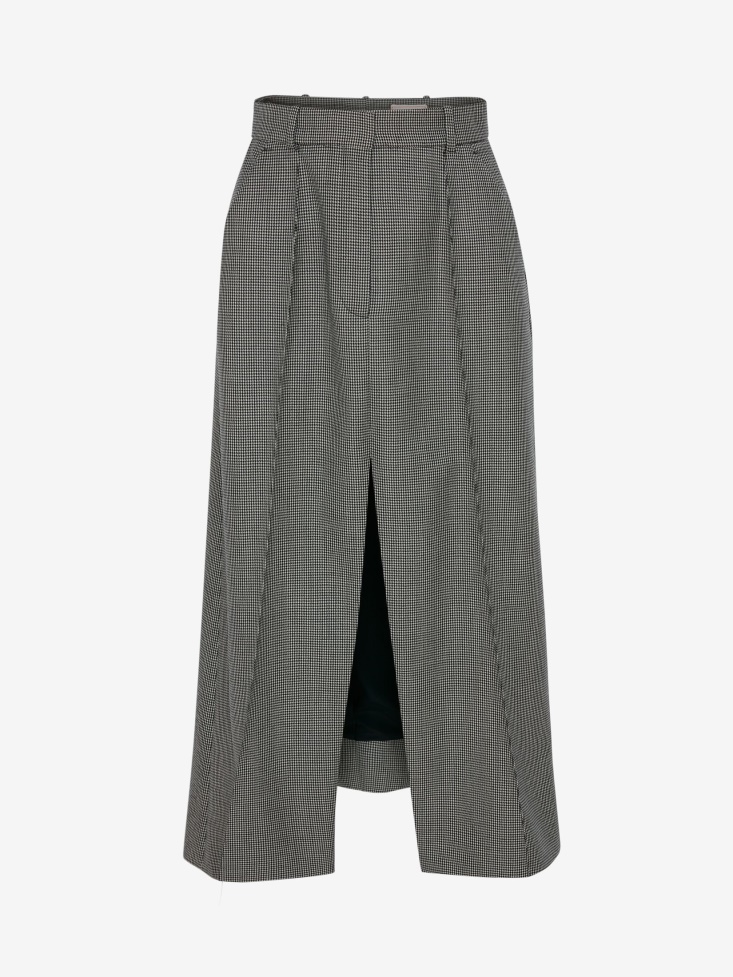 Black/Ivory Fashion Alexander McQueen Women's Wool Houndstooth A-Line Skirt