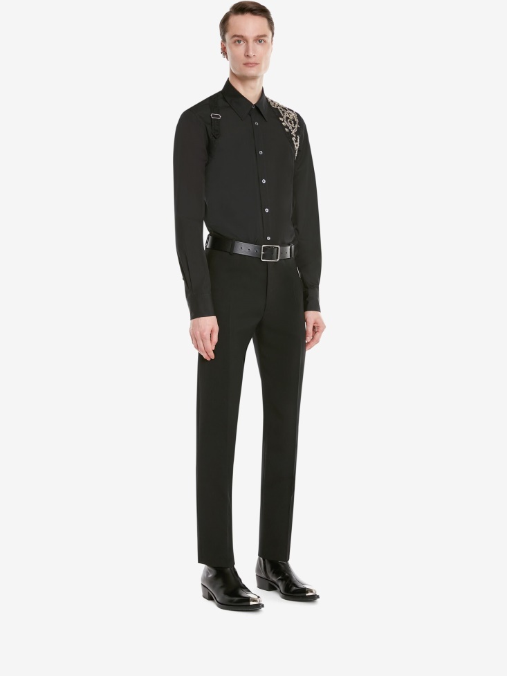 Fashion Alexander McQueen Black Men's Cotton Poplin Tree Graffiti Harness Shirt