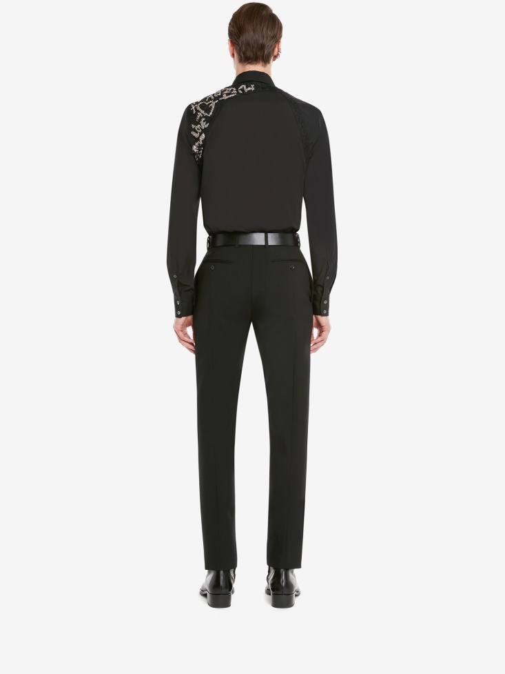 Fashion Alexander McQueen Black Men's Cotton Poplin Tree Graffiti Harness Shirt
