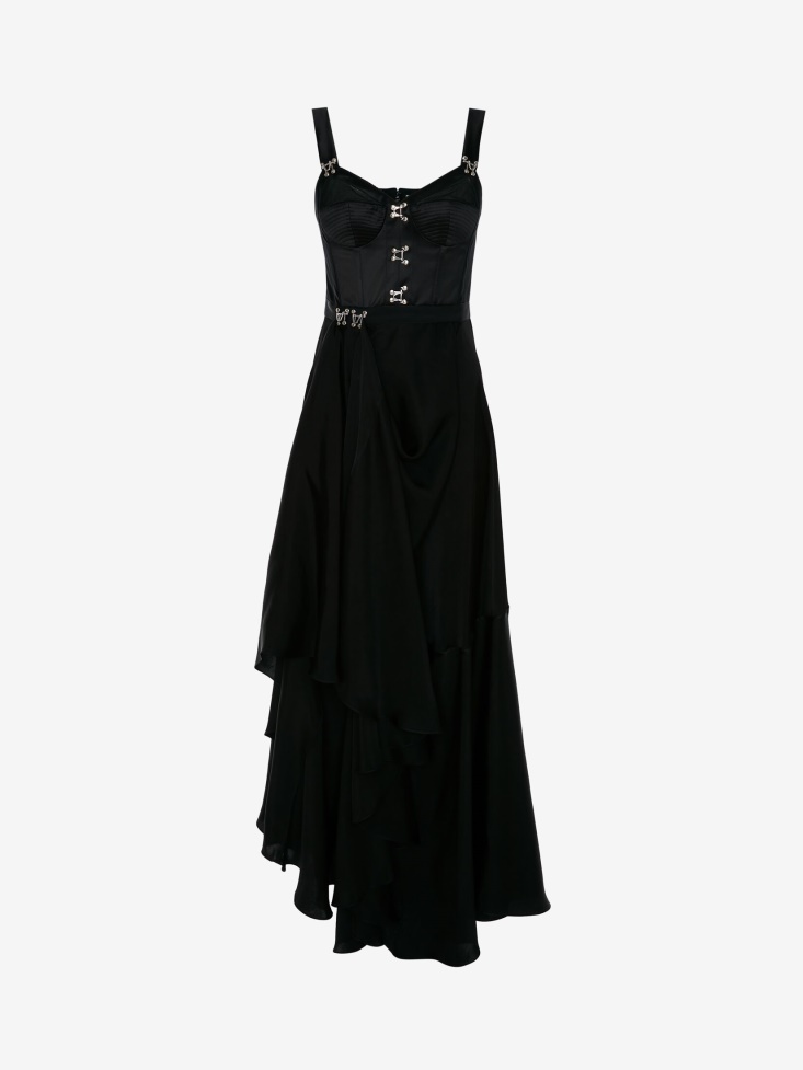 Women's Satin Asymmetric Drape Corset Dress Black Fashion Alexander McQueen