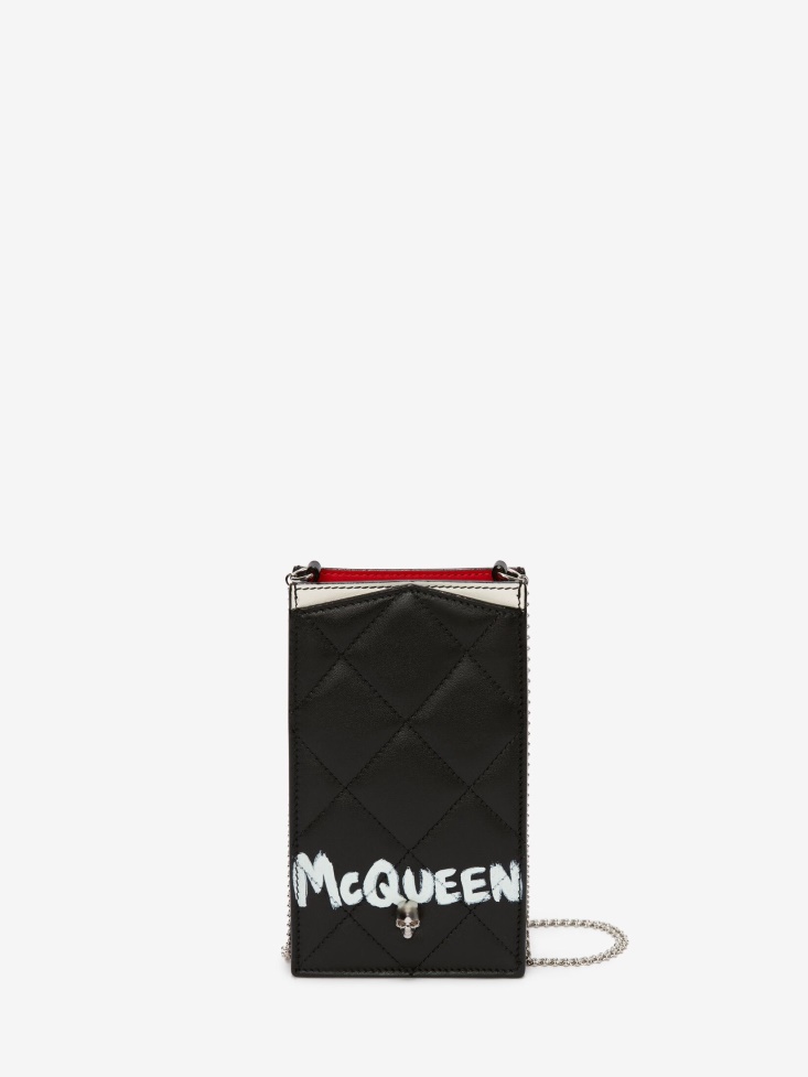 Black/White Women's in Graffiti Phone Case With Chain Fashion Alexander McQueen