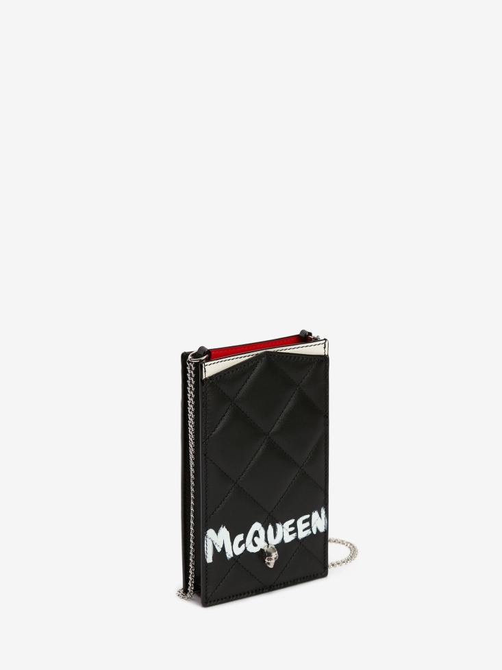 Black/White Women's in Graffiti Phone Case With Chain Fashion Alexander McQueen