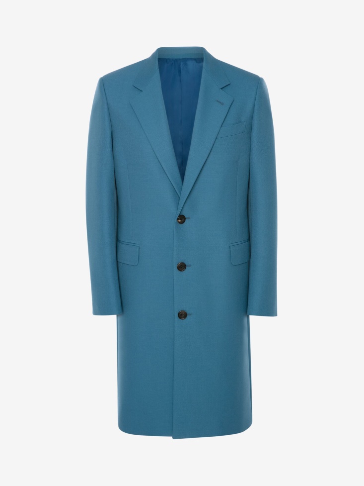 Blue Kingfisher Fashion Alexander McQueen Men's Single-Breasted Cover Coat