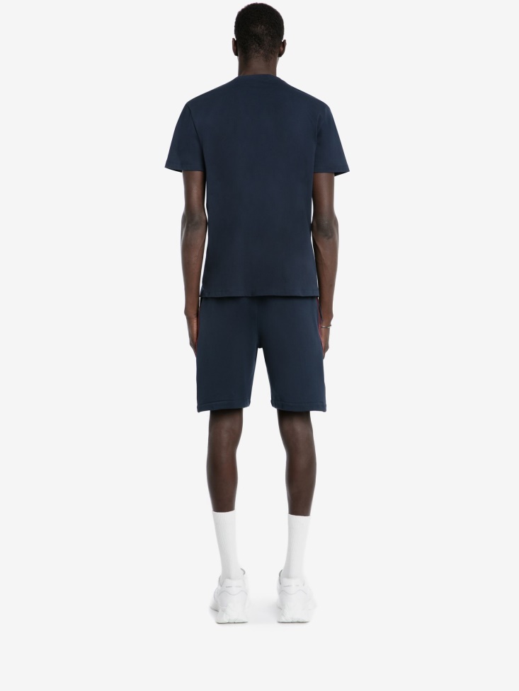 Fashion Alexander McQueen Ink Blue Men's Selvedge Logo Tape T-Shirt