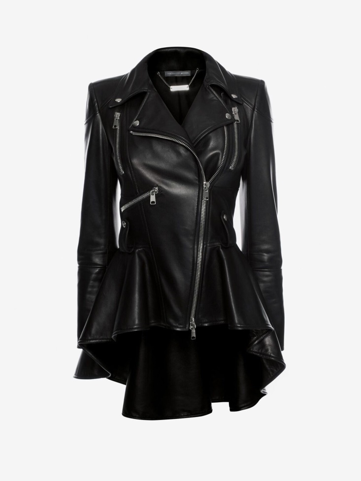 Women's Leather Biker Jacket Black Fashion Alexander McQueen