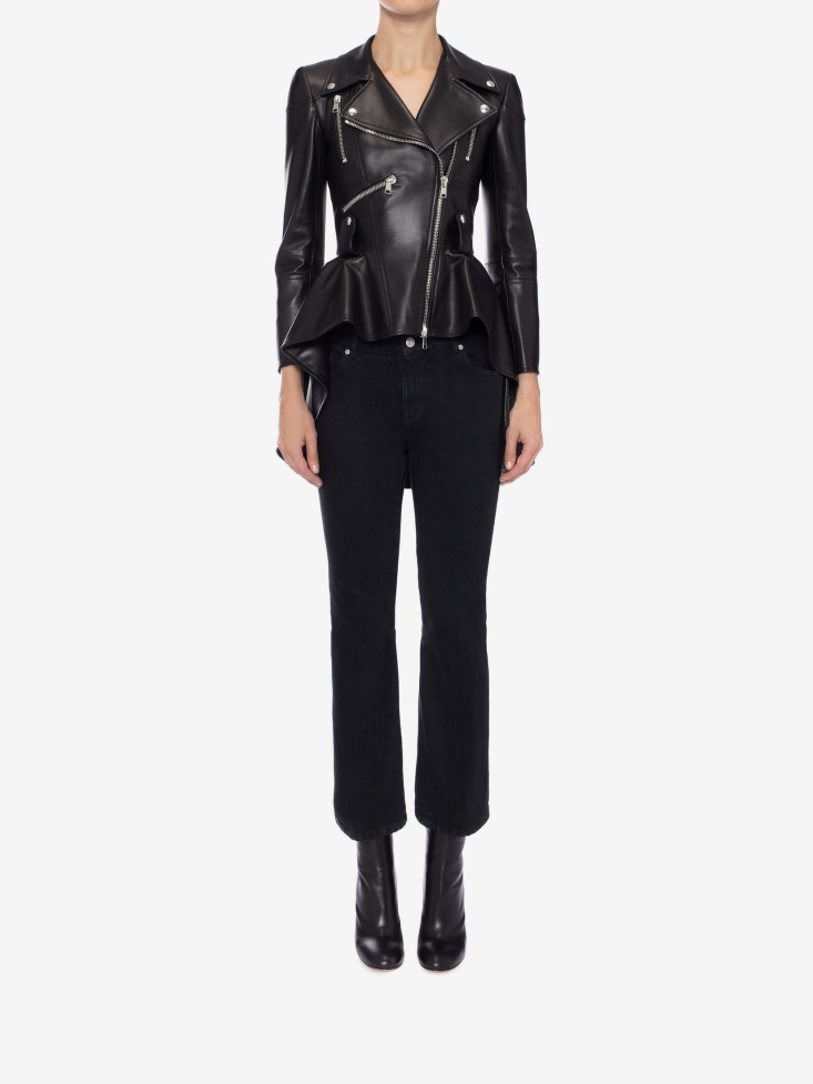 Women's Leather Biker Jacket Black Fashion Alexander McQueen