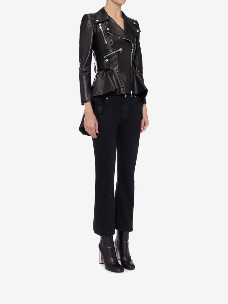 Women's Leather Biker Jacket Black Fashion Alexander McQueen