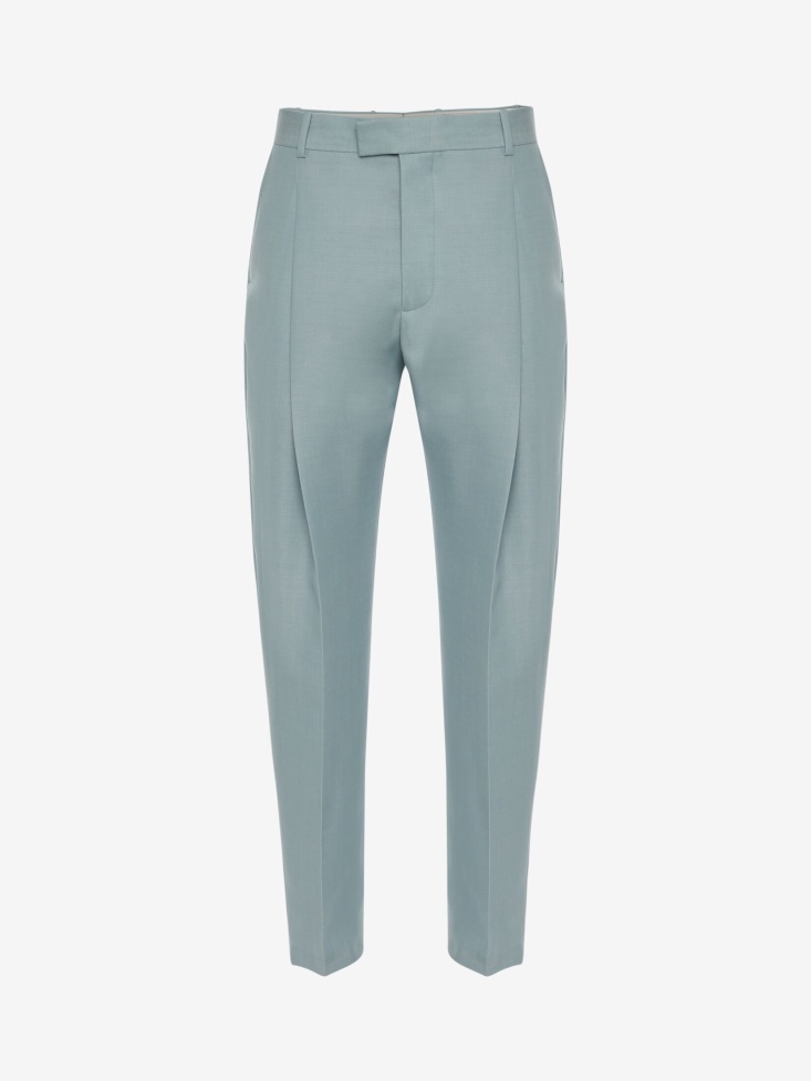 Fashion Alexander McQueen Paradise Blue Men's Wool Pleat Trousers