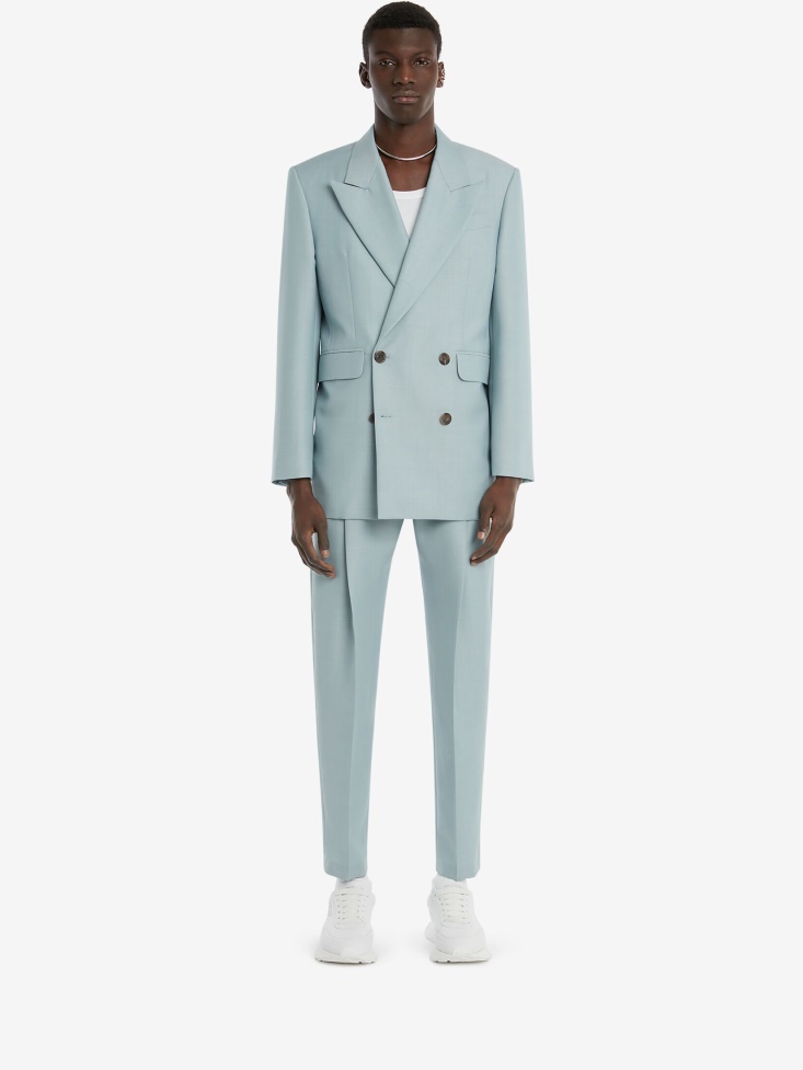 Fashion Alexander McQueen Paradise Blue Men's Wool Pleat Trousers