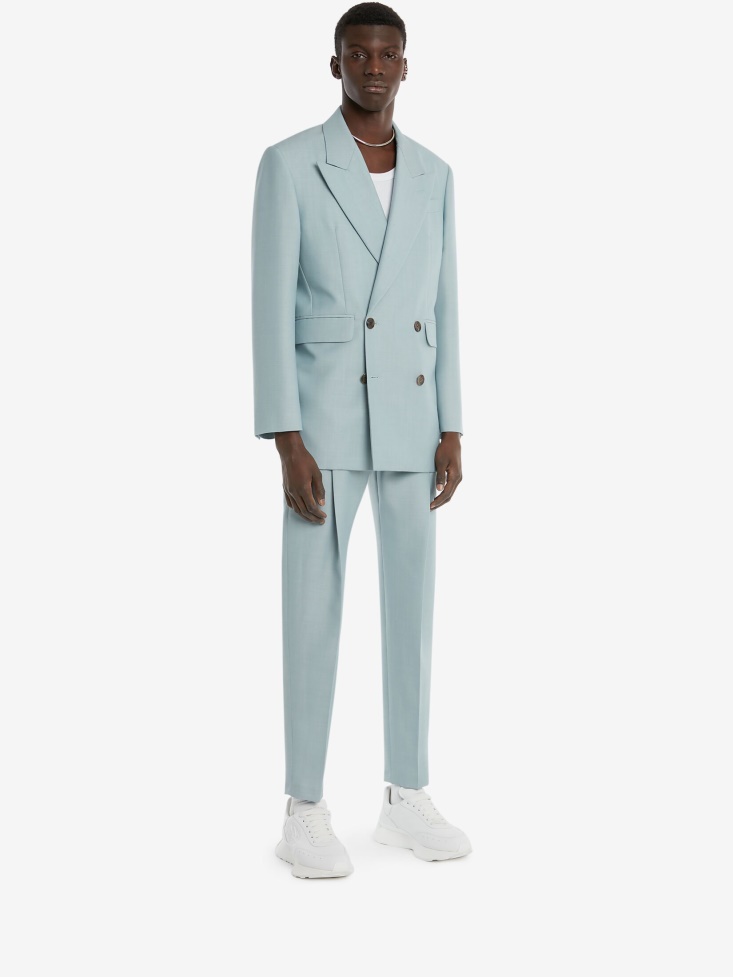 Fashion Alexander McQueen Paradise Blue Men's Wool Pleat Trousers