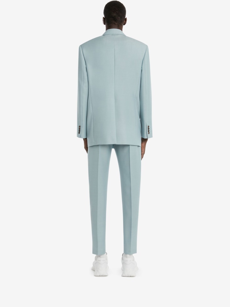 Fashion Alexander McQueen Paradise Blue Men's Wool Pleat Trousers
