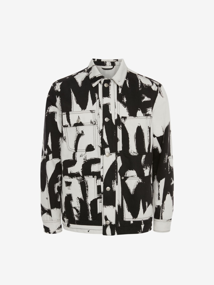 Men's in Graffiti Workwear Jacket Fashion Alexander McQueen White/Black