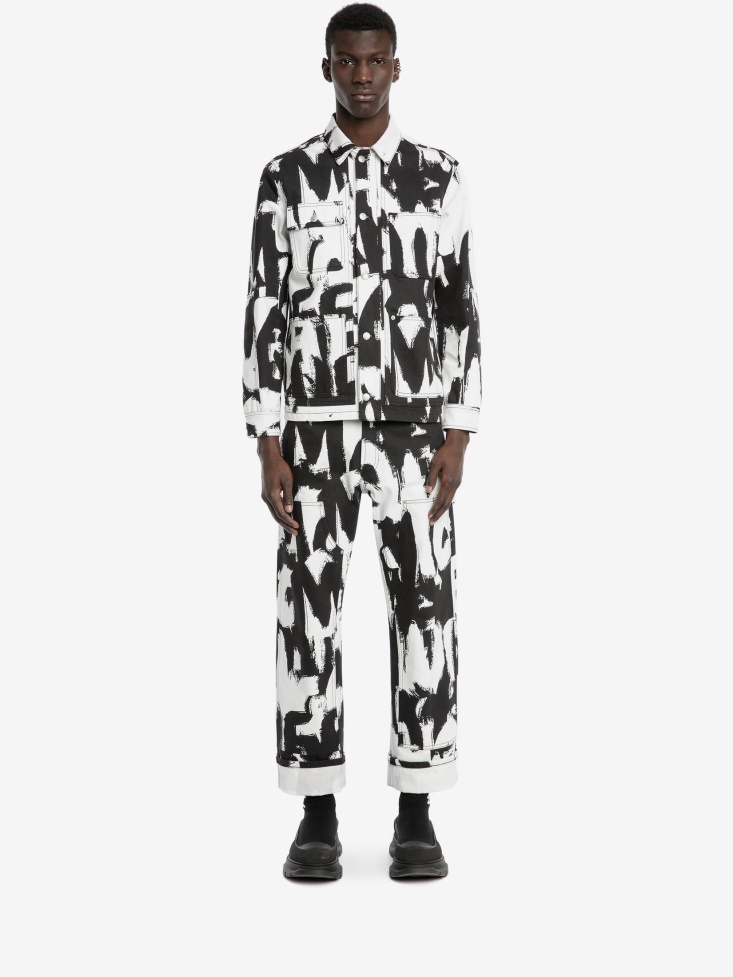 Men's in Graffiti Workwear Jacket Fashion Alexander McQueen White/Black