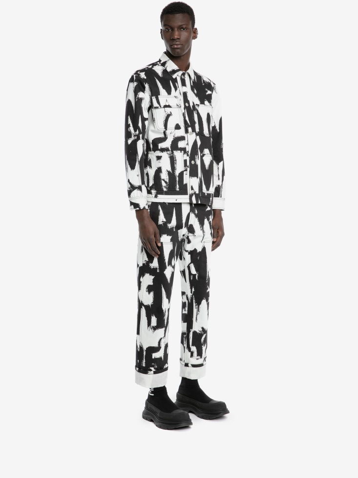 Men's in Graffiti Workwear Jacket Fashion Alexander McQueen White/Black