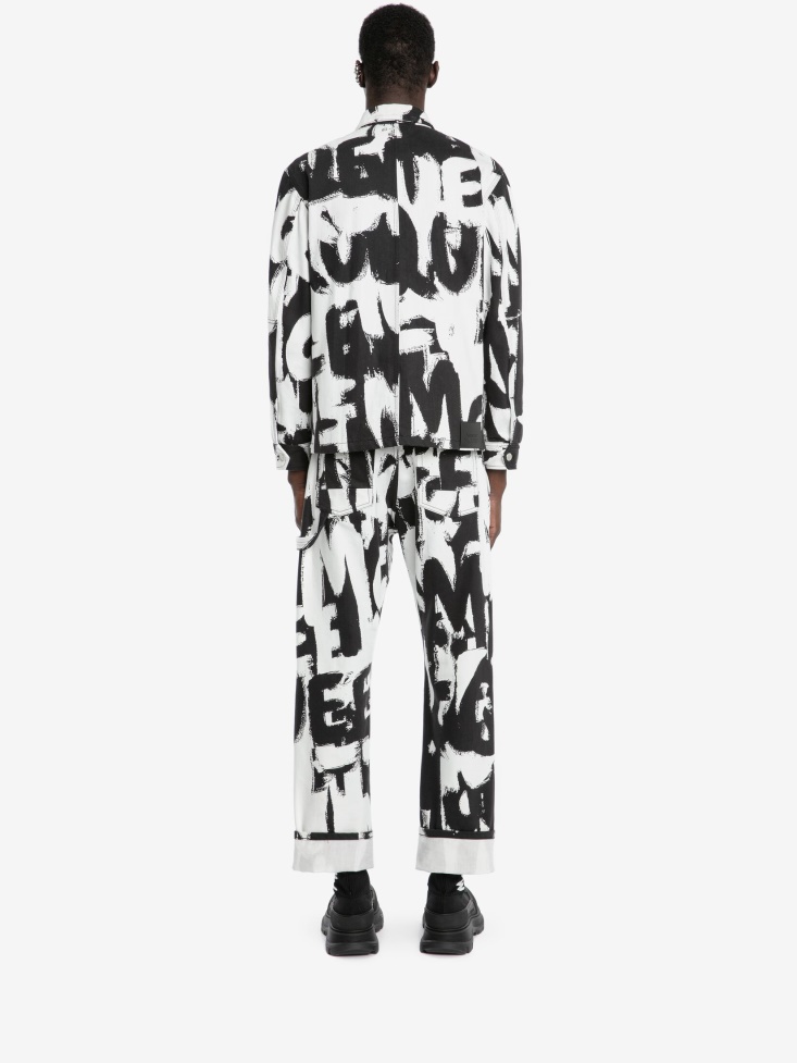 Men's in Graffiti Workwear Jacket Fashion Alexander McQueen White/Black